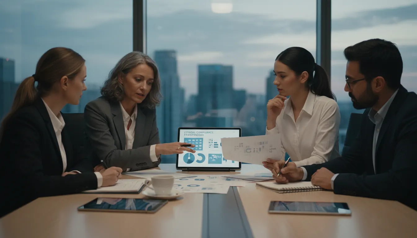 Casino industry representatives reviewing social responsibility and ethical compliance frameworks