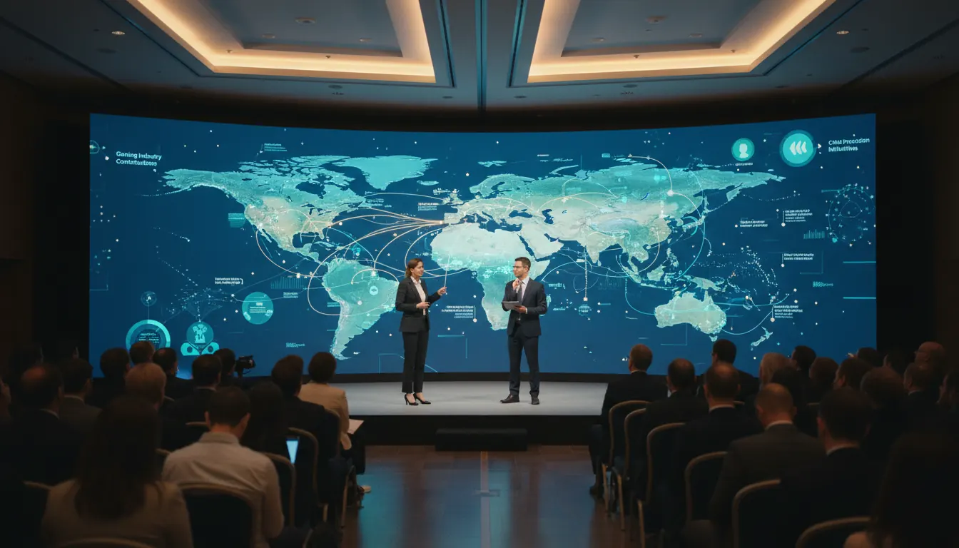 Conference presentation showing data visualization of gaming industry contributions to global child protection initiatives